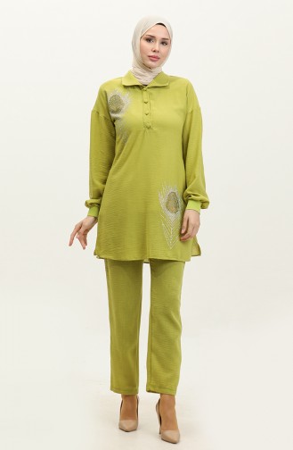 Costume Hijab Détail Pierre Vert Tk221 265
