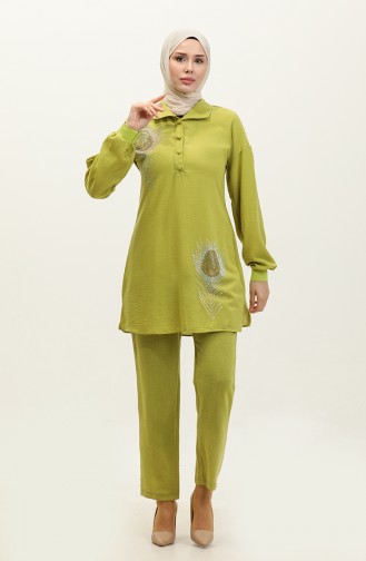 Costume Hijab Détail Pierre Vert Tk221 265