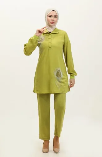 Costume Hijab Détail Pierre Vert Tk221 265