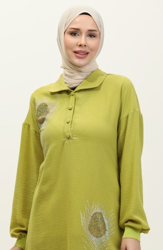 Steindetaillierter Hijab-Anzug Grün Tk221 265