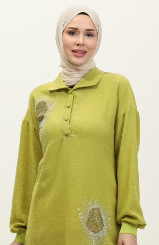 Stone Detailed Hijab Suit Green Tk221 265