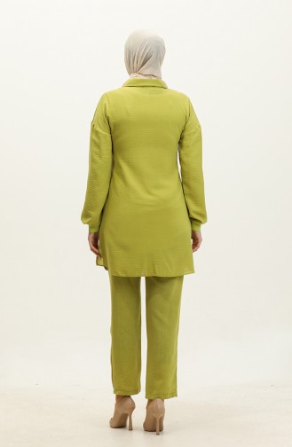 Stone Detailed Hijab Suit Green Tk221 265