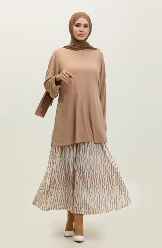 Tailleur Jupe Plissée Beige Tk220 598