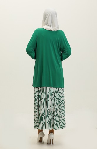 بدلة تنورة مطوية باللون الأخضر Tk220 599