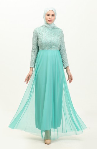 Sequined Tulle Evening Dress 3412-03 Green 3412-03