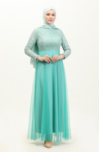 Robe De Soirée Tulle A Paillettes 3412-03 Vert 3412-03