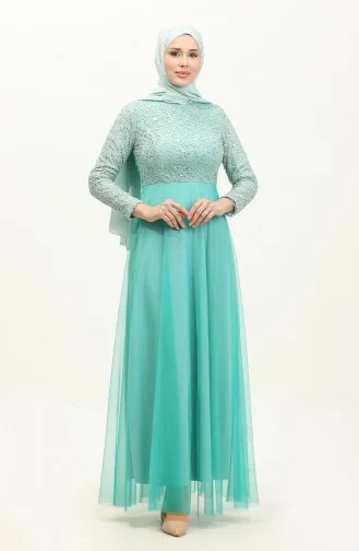 Robe De Soirée Tulle A Paillettes 3412-03 Vert 3412-03