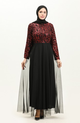 Abendkleid Aus Tüll Mit Pailletten 3412-04 Schwarz Rot 3412-04