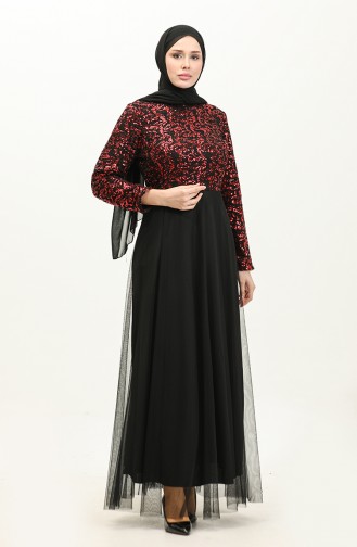 Abendkleid Aus Tüll Mit Pailletten 3412-04 Schwarz Rot 3412-04