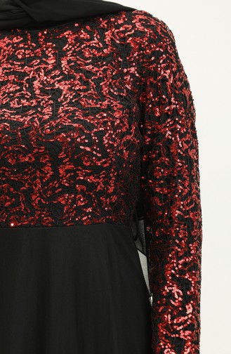 Abendkleid Aus Tüll Mit Pailletten 3412-04 Schwarz Rot 3412-04
