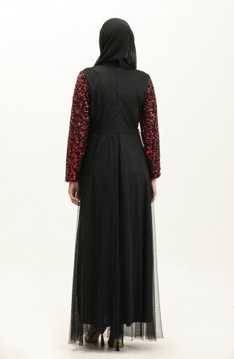 Abendkleid Aus Tüll Mit Pailletten 3412-04 Schwarz Rot 3412-04
