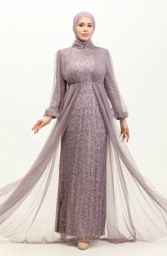 Abendkleid Mit Tülldetail 6383-03 Flieder 6383-03
