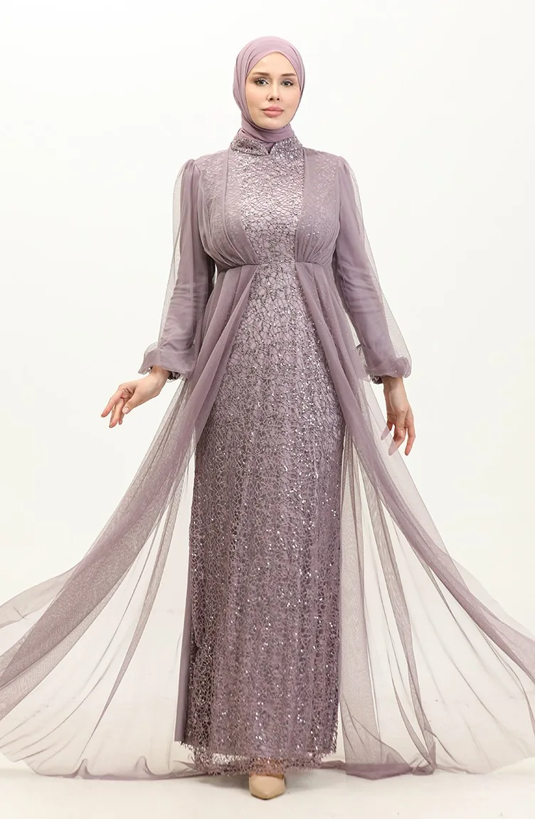 Abendkleid Mit Tülldetail 6383-03 Flieder 6383-03