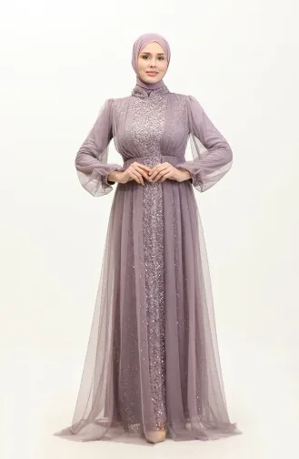 Abendkleid Mit Tülldetail 6383-03 Flieder 6383-03