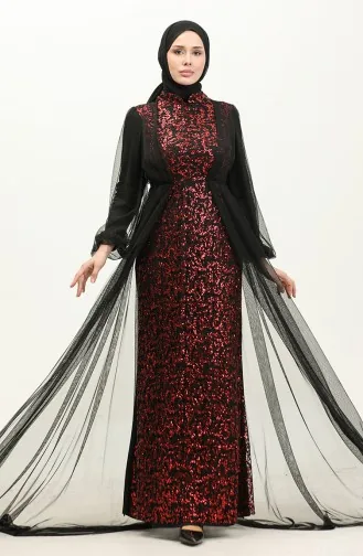 Abendkleid Mit Pailletten 6383A-06 Schwarz Rot 6383A-06