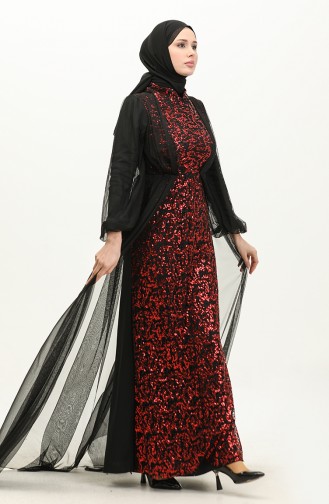 Sequined Evening Dress 6383A-06 Black Red 6383A-06