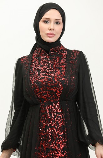 Robe De Soirée A Paillettes 6383A-06 Noir Rouge 6383A-06