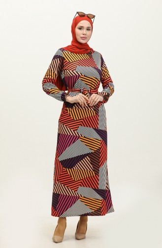 Sandy Long Patterned Seasonal Dress 8692-02 Black Plum 8692-02