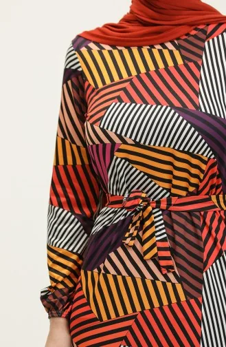 Sandy Long Patterned Seasonal Dress 8692-02 Black Plum 8692-02