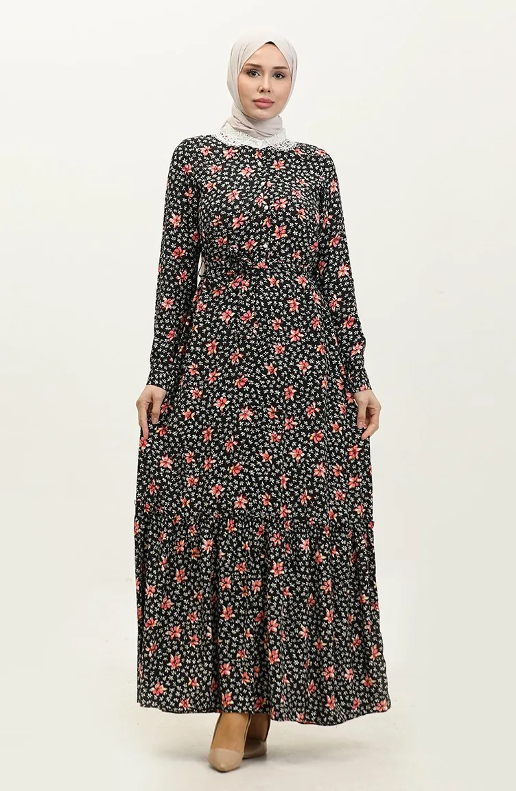 Geknöpftes Kleid Schwarz 7740 615
