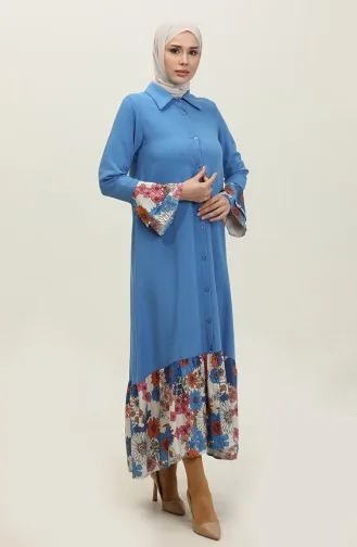 فستان مزين بالزهور أزرق 7822 618