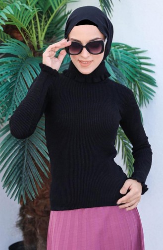 0026Mp Ruffled Sleeves And Neck Knitwear Sweater Black 7512