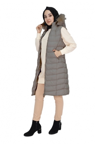 Gilet Grande Taille Remplissage Gonflable Détaillé Avec Poche Et Fermeture Éclair 2525-01 Gris 2525-01