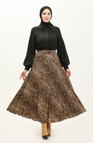 Pleated Patterned Skirt 2249A-01 Brown 2249A-01