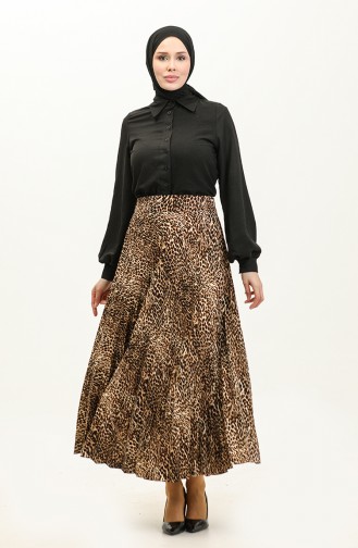 Pleated Patterned Skirt 2249A-01 Brown 2249A-01