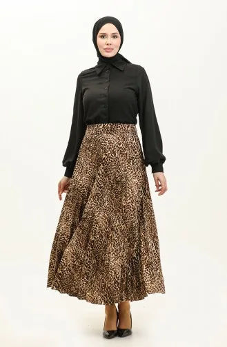 Piliseli Desenli Etek 2249A-01 Kahverengi