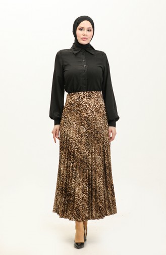 Pleated Patterned Skirt 2249A-01 Brown 2249A-01