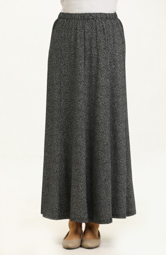 Elastic Waist Printed Skirt 0823A-01 Black 0823A-01