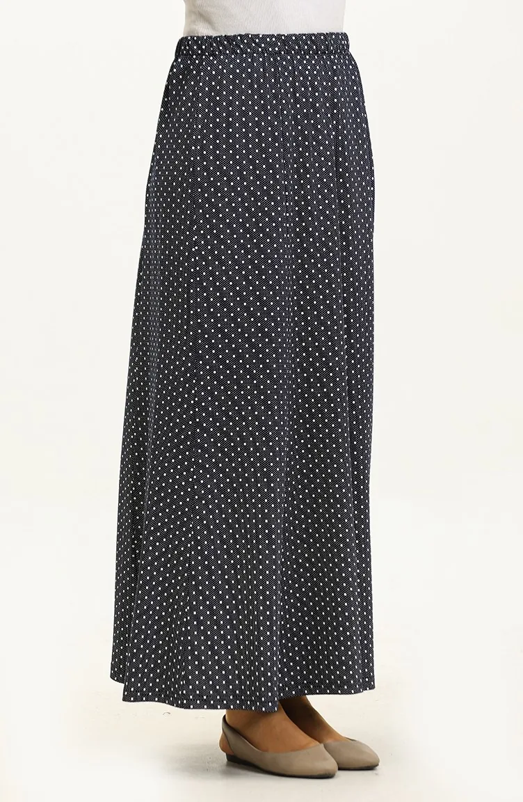 Elastic Waist Printed Skirt 0823B-01 Navy Blue 0823B-01