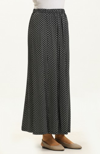 Elastic Waist Printed Skirt 0823B-02 Black 0823B-02