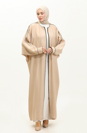 Oyya Aerobin Abaya Avec Passepoil à Manches Chauve-Souris 248503-02 Beige 248503-02