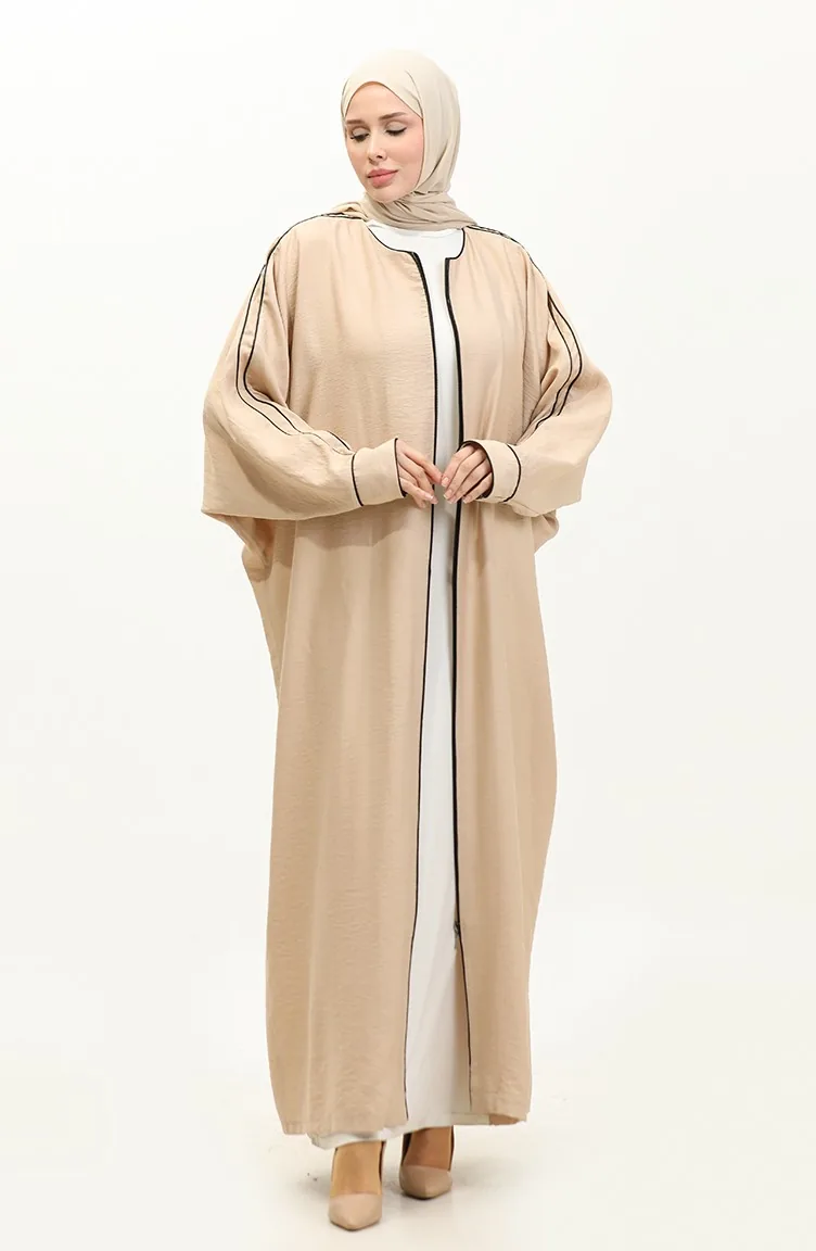 Oyya Aerobin Bat Sleeve Piping Abaya 248503-02 Beige 248503-02