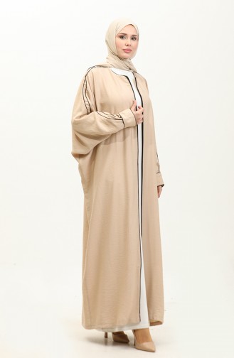 Oyya Aerobin Abaya Avec Passepoil à Manches Chauve-Souris 248503-02 Beige 248503-02