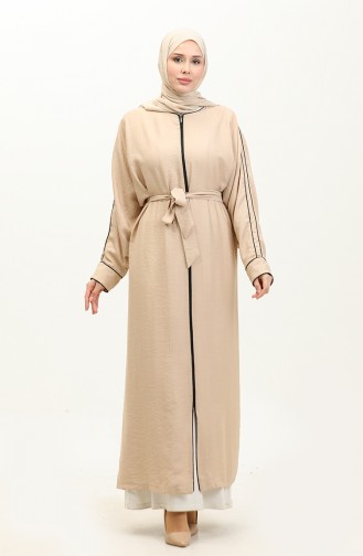 Oyya Aerobin Abaya Avec Passepoil à Manches Chauve-Souris 248503-02 Beige 248503-02