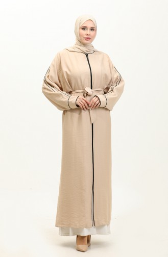 Oyya Aerobin Abaya Avec Passepoil à Manches Chauve-Souris 248503-02 Beige 248503-02