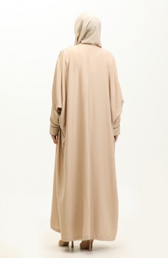 Oyya Aerobin Abaya Avec Passepoil à Manches Chauve-Souris 248503-02 Beige 248503-02