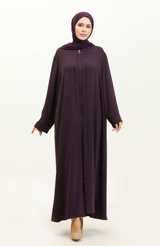 Große Mit Steinen Bedruckte Abaya 4005X-03 Lila 4005X-03