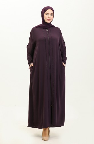 Groot Formaat Abaya Met Steenprint 4005X-03 Paars 4005X-03