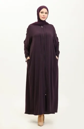Große Mit Steinen Bedruckte Abaya 4005X-03 Lila 4005X-03