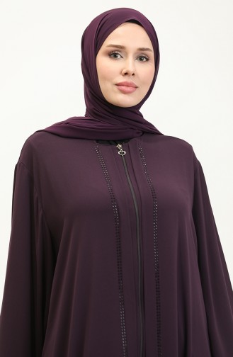 Große Mit Steinen Bedruckte Abaya 4005X-03 Lila 4005X-03