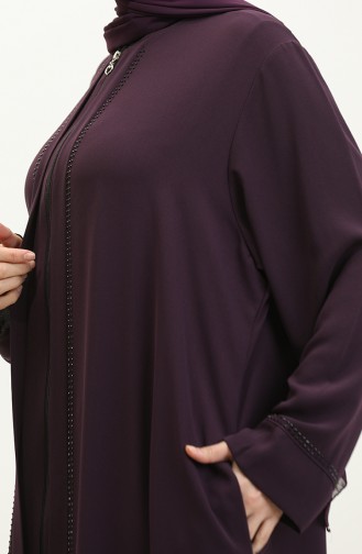 Große Mit Steinen Bedruckte Abaya 4005X-03 Lila 4005X-03