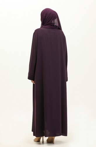 Große Mit Steinen Bedruckte Abaya 4005X-03 Lila 4005X-03