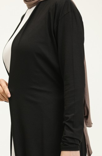 Cardigan Viscose à Ceinture Grande Taille 0627-02 Noir 0627-02