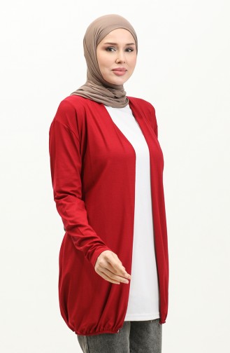Plus Size Belted Viscose Cardigan 0627-03 Claret Red 0627-03