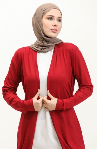 Plus Size Belted Viscose Cardigan 0627-03 Claret Red 0627-03