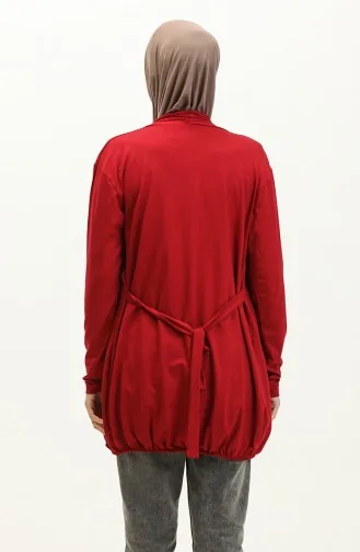 Groot Formaat Viscose Vest Met Riem 0627-03 Bordeauxrood 0627-03